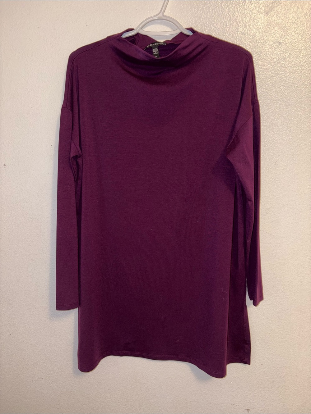 Eileen Fisher Purple Funnel Neck Tunic Top Size Small
